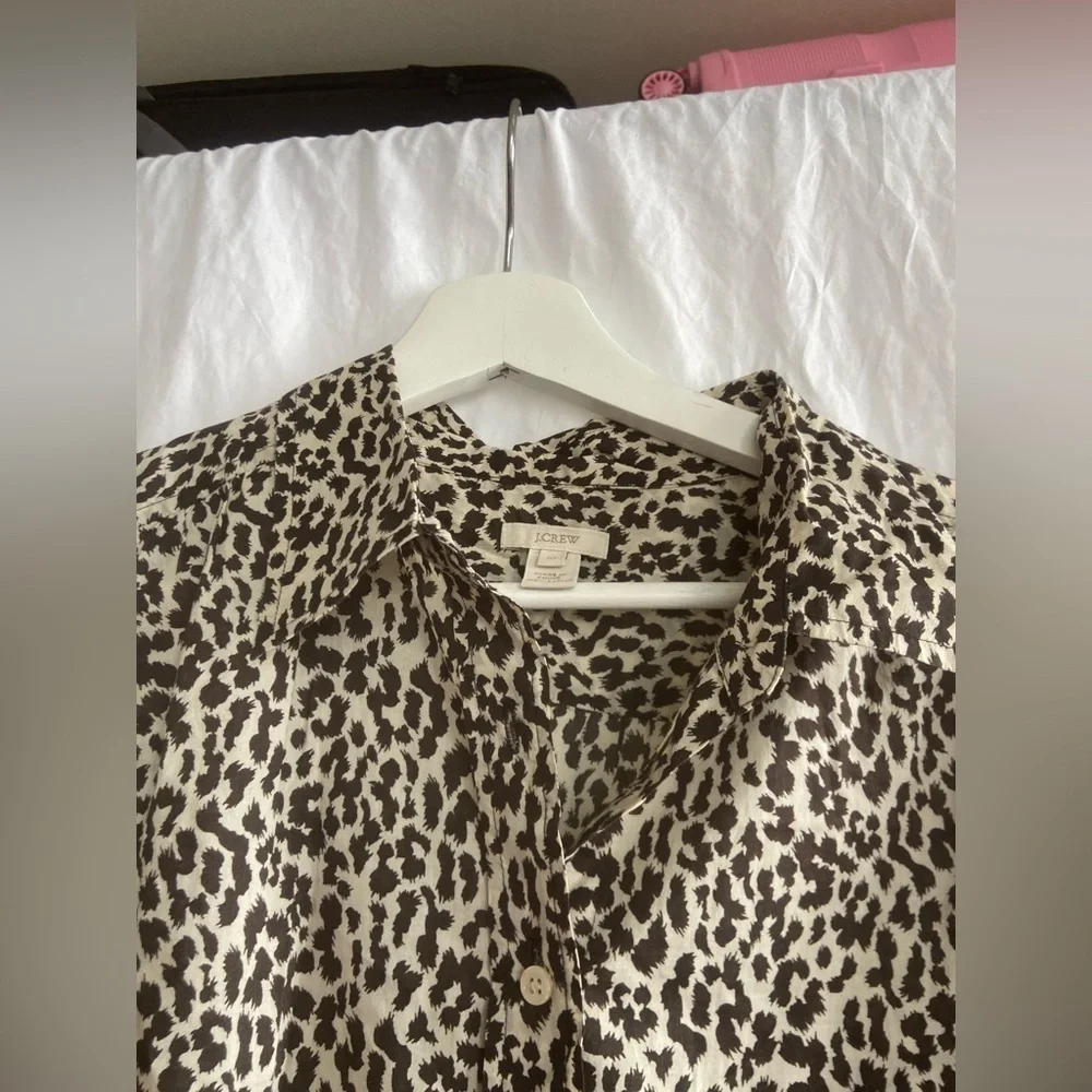 J. Crew Leopard Print Button Up Casual Cotton Shirt Size 10